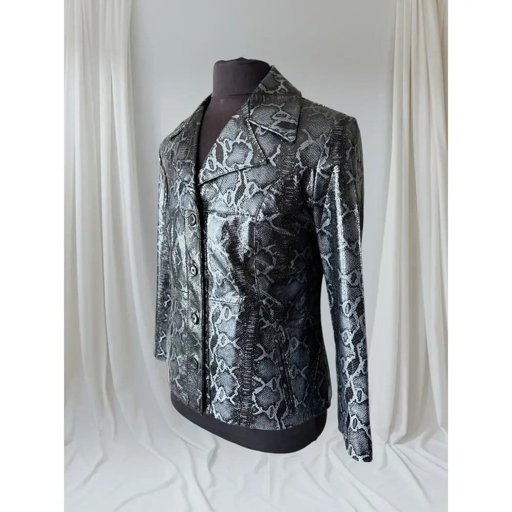 Men's Leather Snakeskin-look Blazer Jacket, Medium